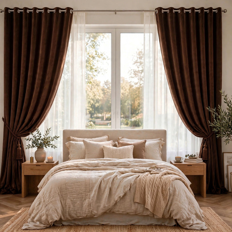 Anydrape Chocolate Velvet Blackout Curtains – High‑Quality Modern Luxury Drapes for Living Room, Bedroom & Dining Windows