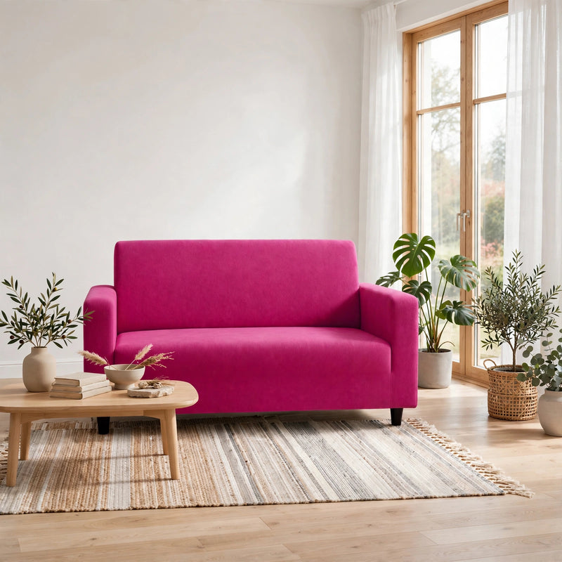 Anyhouz 2 Seater Sofa Cover Plain Magenta Style and Protection For Living Room Sofa Chair Elastic Stretchable Slipcover