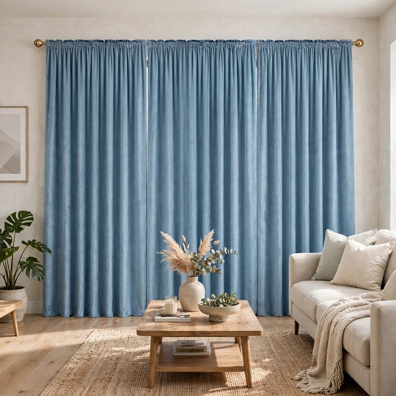 Anydrape Light Blue Velvet Luxury Modern Blackout Curtains for Bedroom