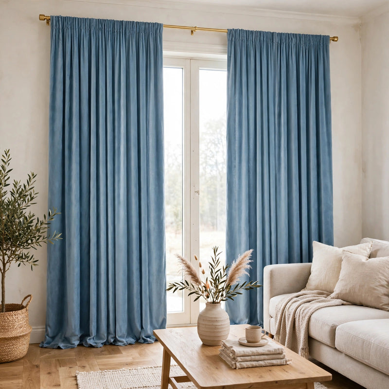 Anydrape Light Blue Velvet Luxury Modern Blackout Curtains for Bedroom