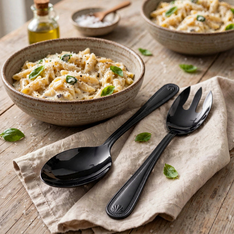 Anygleam Black Giant Spoon & Fork Set – 2-Piece Stainless Steel