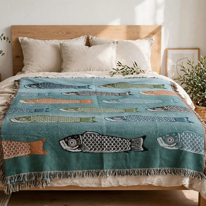 Anycozy 160x220cm Throw Blanket Koi Fish Sofa Cover Camping Mat