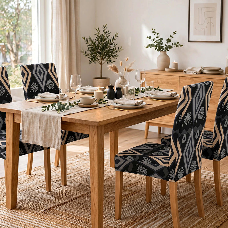 Anyseat Black Pattern Print Elastic Chair Cover – Plain Dining Slipcover & Home Décor