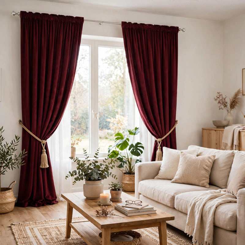 Anydrape Maroon Velvet Blackout Curtains – High‑Quality Modern Luxury Drapes for Living Room, Bedroom & Dining Windows