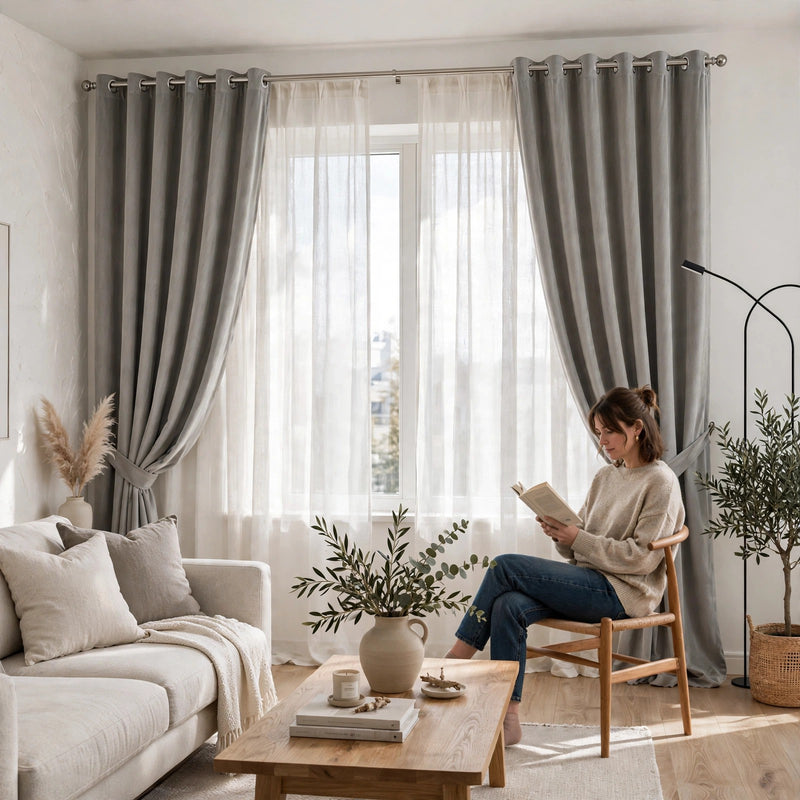 Anydrape Light Gray Velvet Blackout Curtains – High‑Quality Modern Luxury Drapes for Living Room, Bedroom & Dining Windows