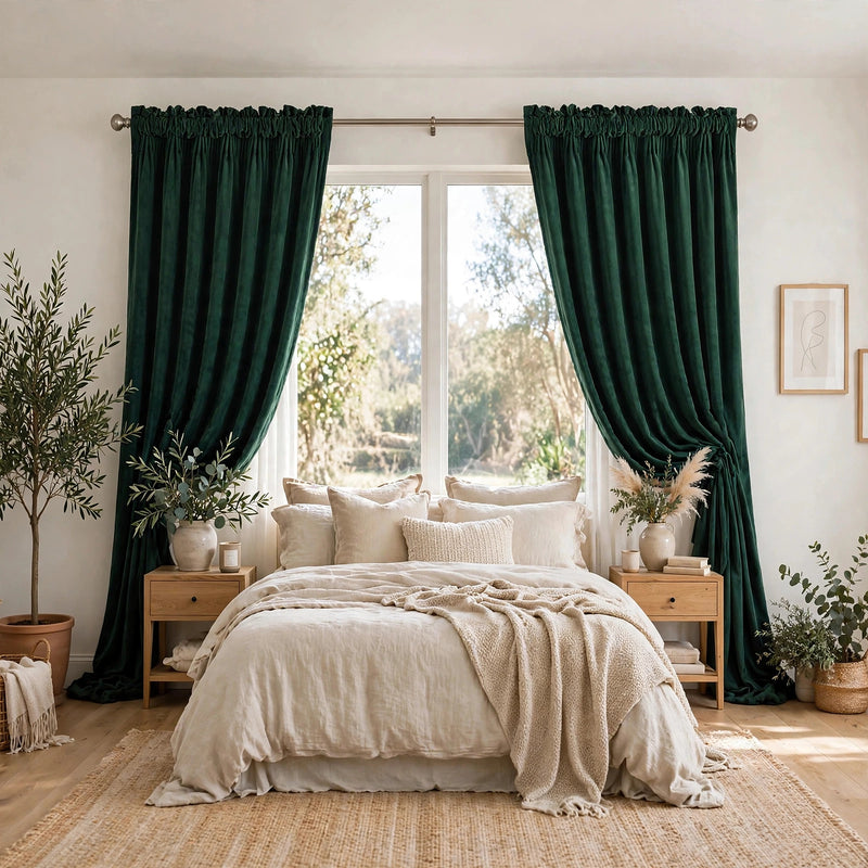 Anydrape Green Velvet Blackout Curtains – High‑Quality Modern Luxury Drapes for Living Room, Bedroom & Dining Windows