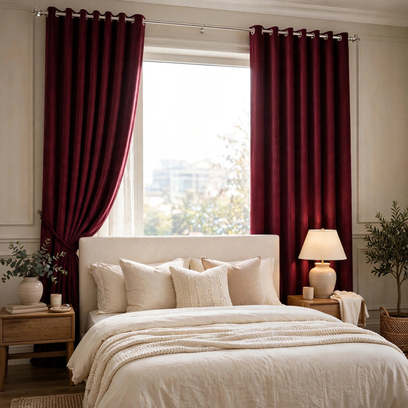 Anydrape Maroon Velvet Blackout Curtains – High‑Quality Modern Luxury Drapes for Living Room, Bedroom & Dining Windows