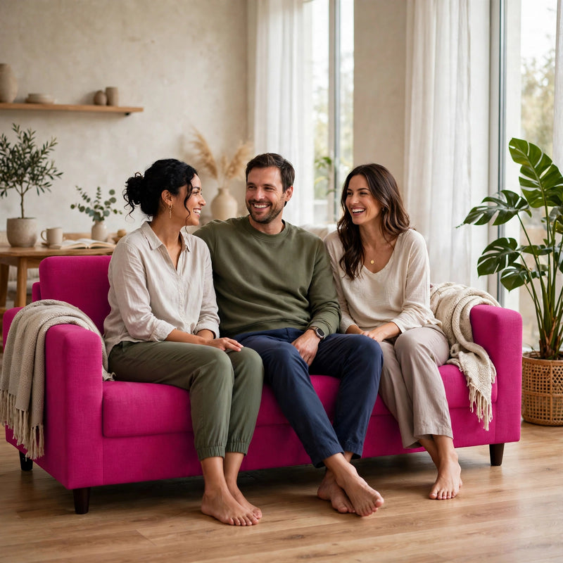 Anyhouz 3 Seater Sofa Cover Plain Magenta Style and Protection For Living Room Sofa Chair Elastic Stretchable Slipcover