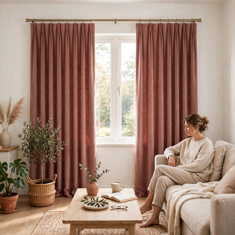 Anydrape Dark Peach Velvet Blackout Curtains – High‑Quality Modern Luxury Drapes for Living Room, Bedroom & Dining Windows