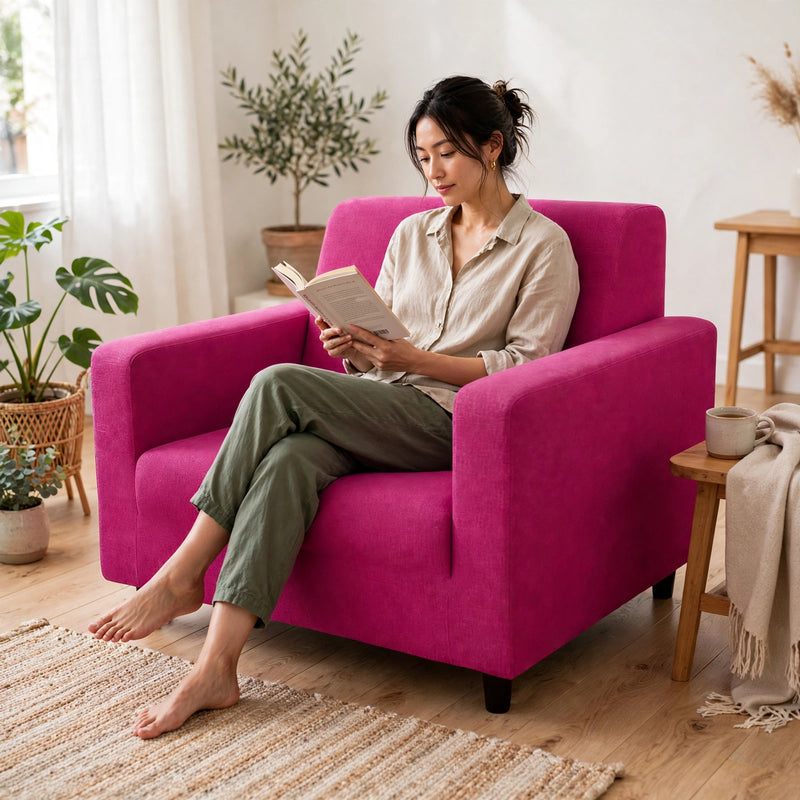 Anyhouz 1 Seater Sofa Cover Plain Magenta Style and Protection For Living Room Sofa Chair Elastic Stretchable Slipcover