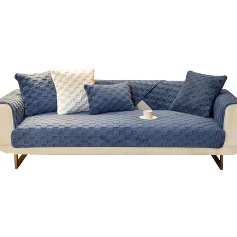 Anyseat Sofa Towel Super Soft Dark Blue Velvet Plush Non-slip Sectional Sofa Covers for Living Room Thick L-shape Couch Covers