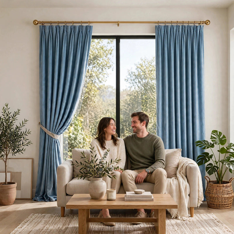 Anydrape Light Blue Velvet Blackout Modern Quality Drapes for Bedroom