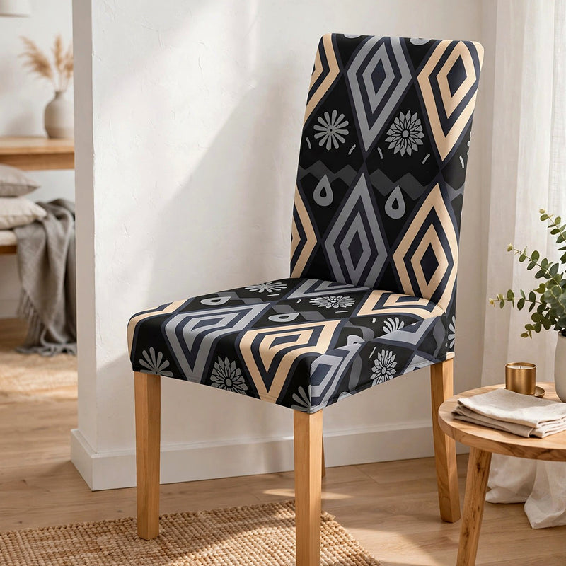 Anyseat Black Pattern Print Elastic Chair Cover – Plain Dining Slipcover & Home Décor