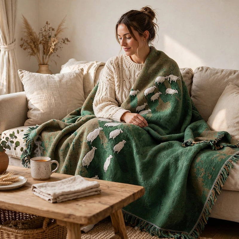 Anycozy Grassland Sheep Tassel Throw Blanket – Soft Camping Mat & Cozy Home Décor