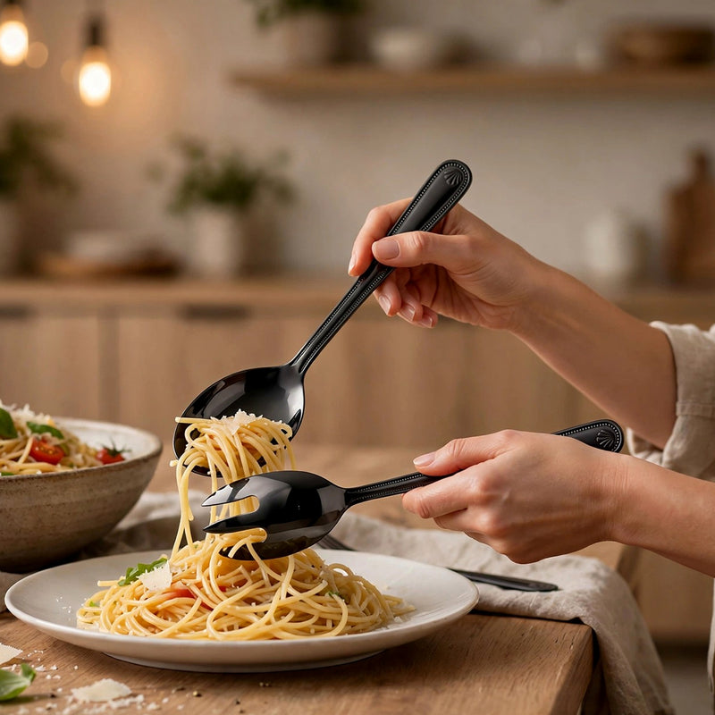 Anygleam Black Giant Spoon & Fork Set – 2-Piece Stainless Steel