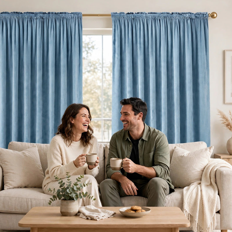 Anydrape Light Blue Velvet Blackout High Quality Modern Drapes for