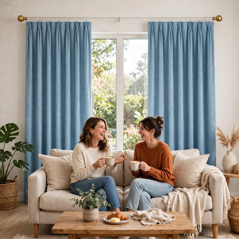 Anydrape Light Blue Velvet Blackout High Quality Modern Drapes for