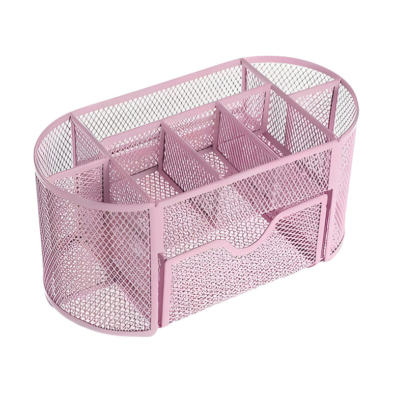 “AnyCraft Pink Metal Mesh Desk Organizer with Large‑Capacity Compartments for Office & School Supplies”