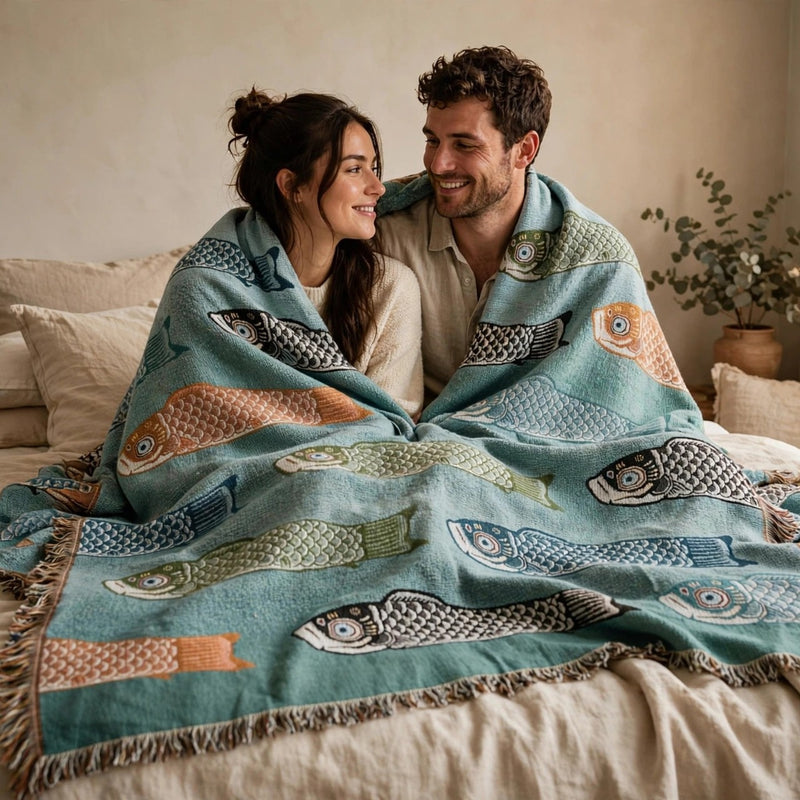Anycozy 160x220cm Throw Blanket Koi Fish Sofa Cover Camping Mat