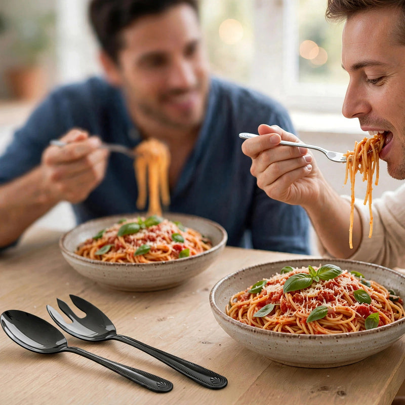 Anygleam Black Giant Spoon & Fork Set – 2-Piece Stainless Steel