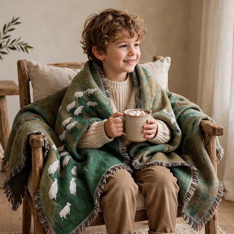 Anycozy Grassland Sheep Tassel Throw Blanket – Soft Camping Mat & Cozy Home Décor