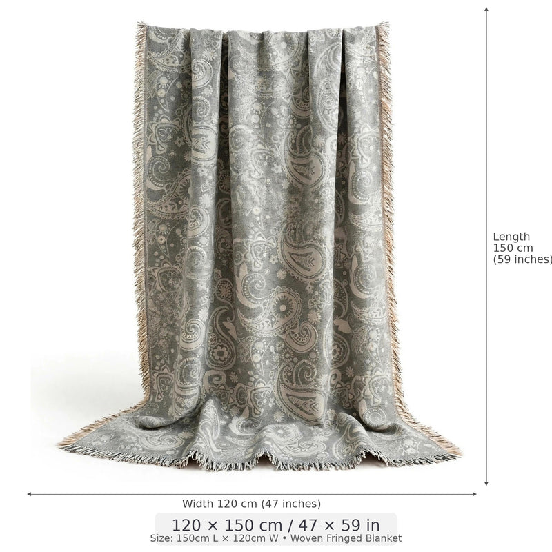 Anycozy Paisley Gray Throw Blanket – Soft Camping Mat & Cozy Home Décor