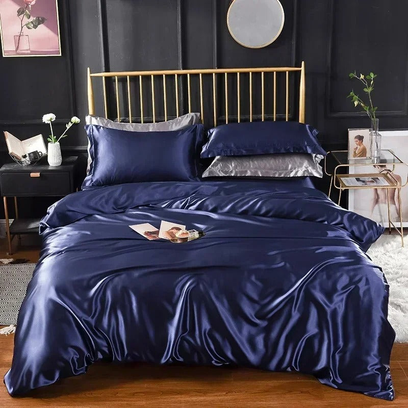 Anycozy Beddings Violet EU Double Size 3 Pcs High End Satin Smooth Duvet Cover Set Luxury Polyester Silky Soft Cozy Bedding Set