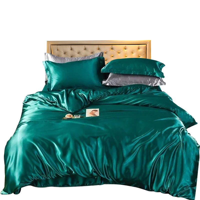 Anycozy Beddings Green AU EU King Size 3 Pc High End Satin Smooth Duvet Cover Set Luxury Polyester Silky Soft Cozy Bedding Set