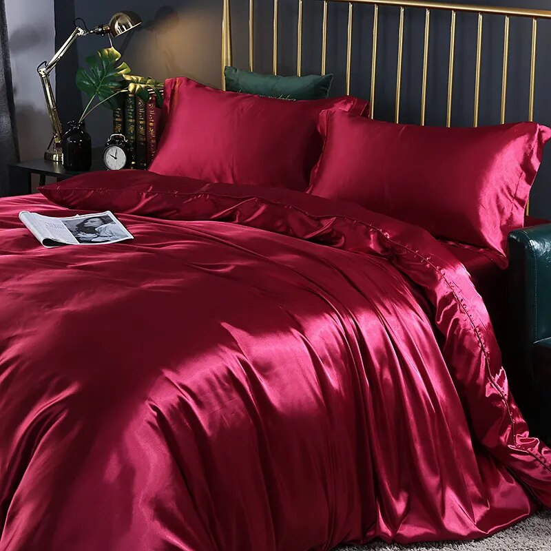 Anycozy Beddings Magenta AU Single Size 2 Pcs High End Satin Smooth Duvet Cover Set Luxury Polyester Silky Soft Cozy Bedding Set