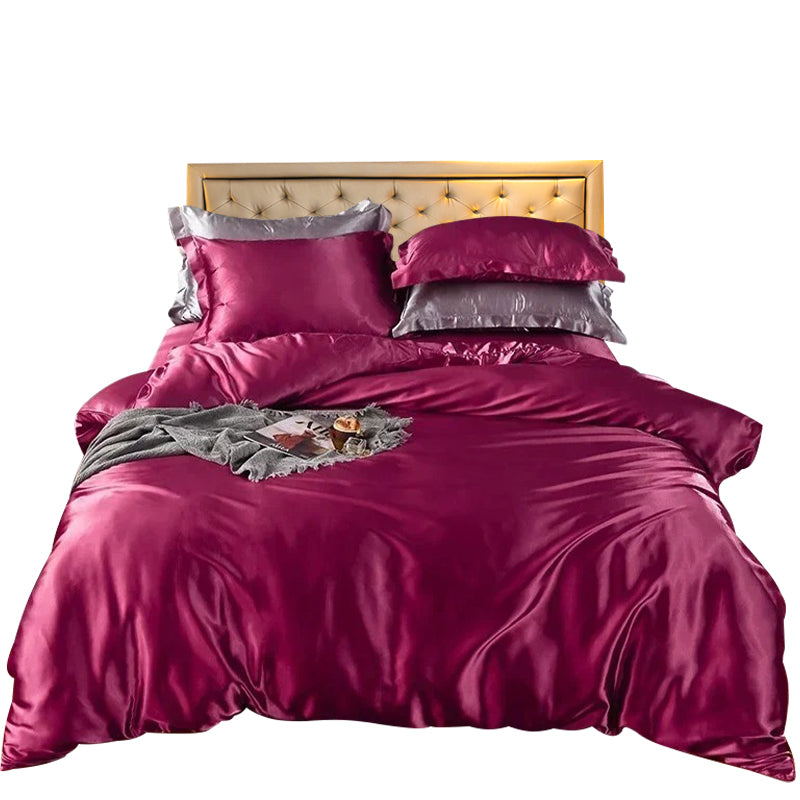 Anycozy Beddings Magenta US Twin Size 3 Pcs High End Satin Smooth Duvet Cover Set Luxury Polyester Silky Soft Cozy Bedding Set