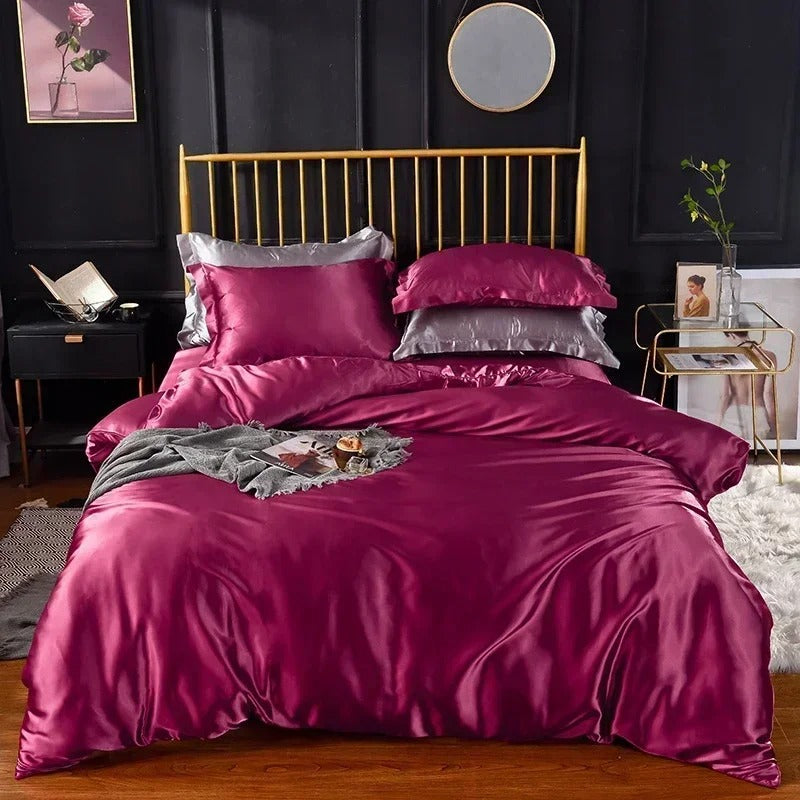 Anycozy Beddings Magenta AU Double Size 3 Pcs High End Satin Smooth Duvet Cover Set Luxury Polyester Silky Soft Cozy Bedding Set