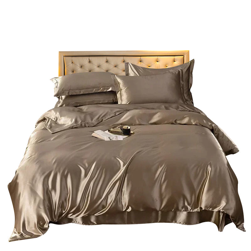 Anycozy Beddings Tan Brown US King Size 3 Pcs High End Satin Smooth Duvet Cover Set Luxury Polyester Silky Soft Cozy Bedding Set