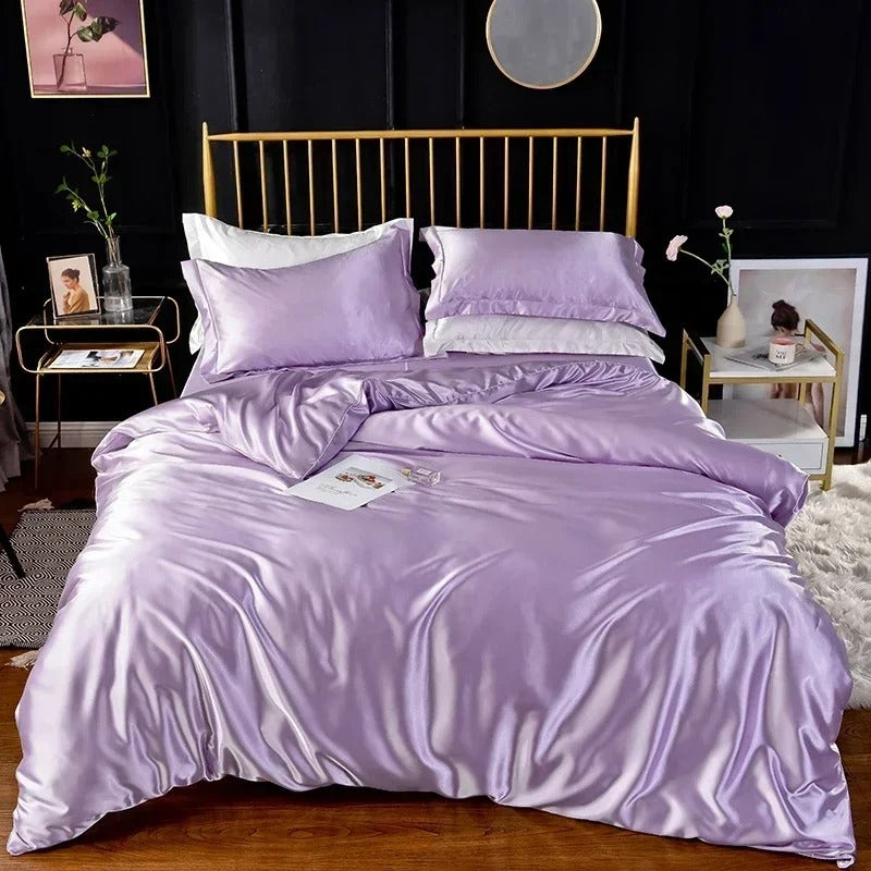 Anycozy Beddings Lilac AU Double Size 3 Pcs High End Satin Smooth Duvet Cover Set Luxury Polyester Silky Soft Cozy Bedding Set
