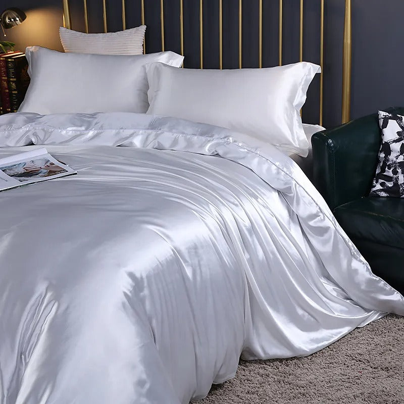 Anycozy Beddings White AU Single Size 2 Pcs High End Satin Smooth Duvet Cover Set Luxury Polyester Silky Soft Cozy Bedding Set