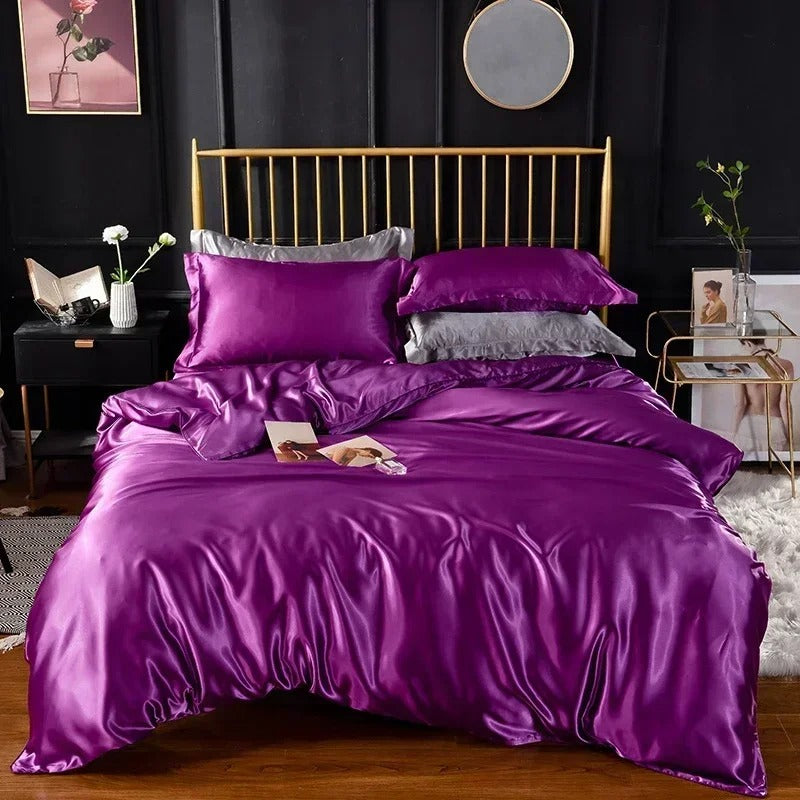 Anycozy Beddings Indigo EU Single Size 2 Pcs High End Satin Smooth Duvet Cover Set Luxury Polyester Silky Soft Cozy Bedding Set