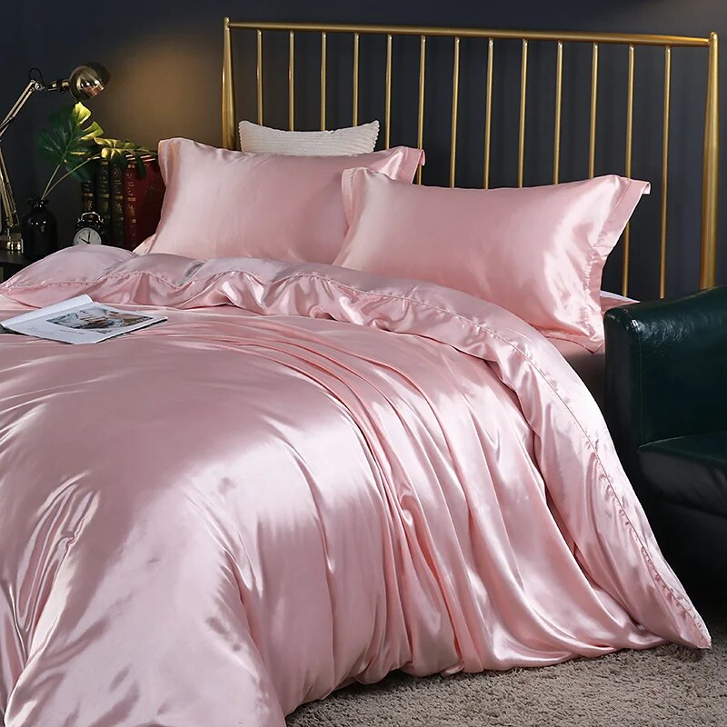 Anycozy Beddings Light Pink AU Single Size 2 Pcs High End Satin Smooth Duvet Cover Set Luxury Polyester Silky Soft Cozy Bedding Set