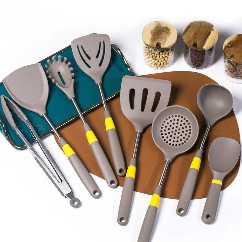 Anygleam Cooking Utensil 5 Set Khaki Heat Resistant Tools Spatula Kit 1 Rice Spatula Kitchen Accessories Kitchenware Paddle Scoop for Nonstick Cookware