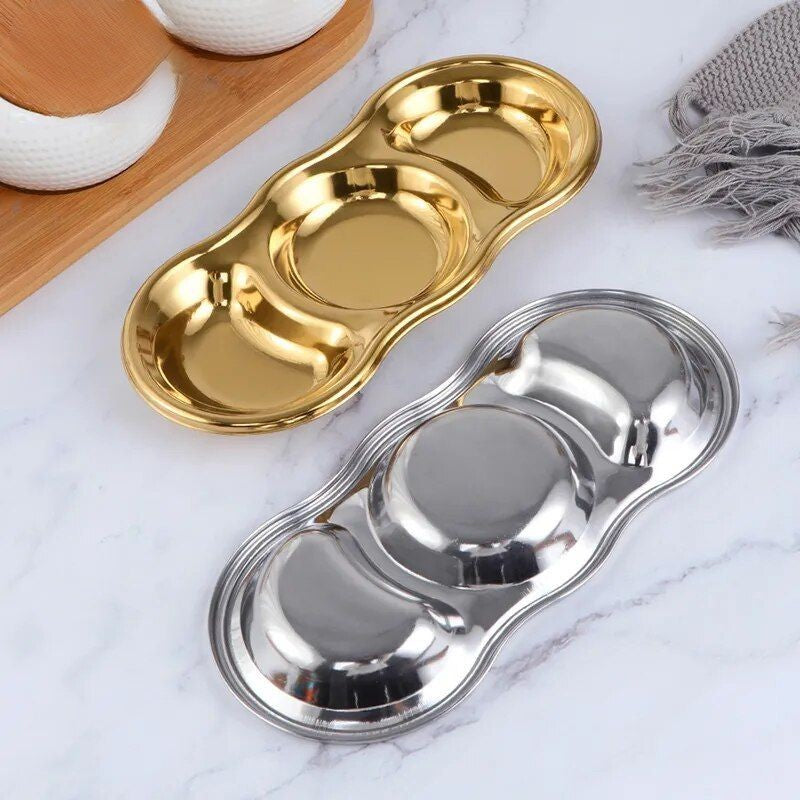 ANYGLEAM Rose Gold Stainless Steel 4 Grid Seasoning Sauce Dish Plates Dipping Kitchenware