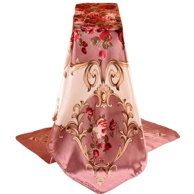 Anyyou Scarf for Women Roses Gardon Pink Satin Silk Shawl Fashion Accessories Chain Flowers Pattern Autumn Winter Scarves