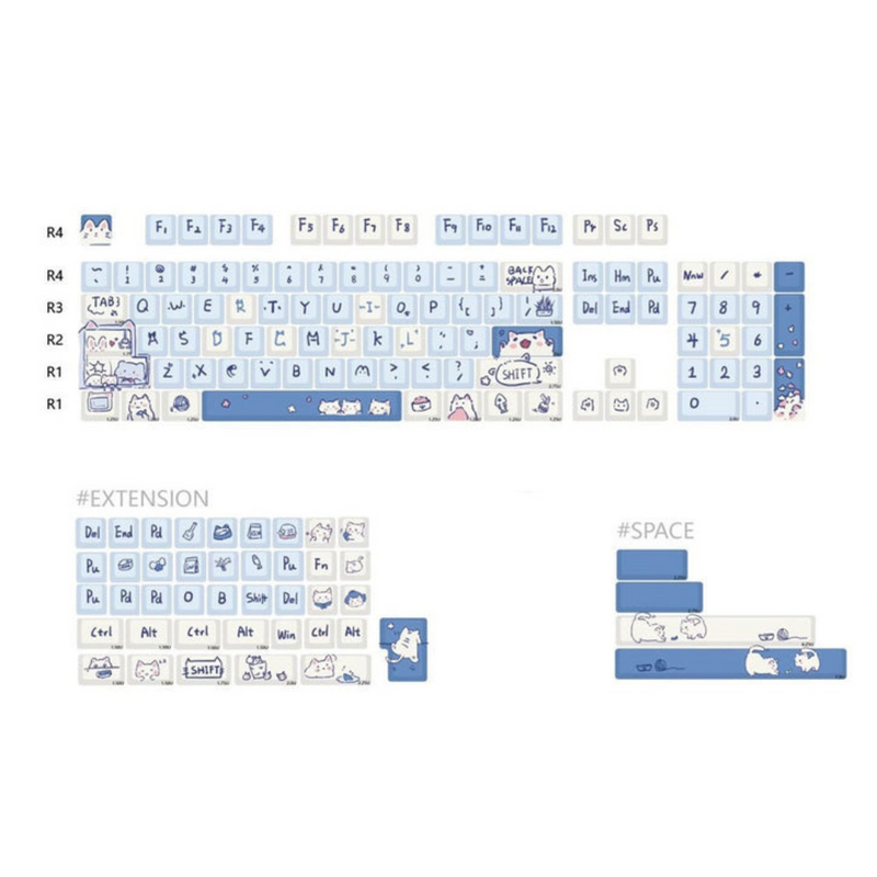 ANYMOB Keycap Keyboard Sky Blue 148 Keys Sublimation Fit Swtich Touch Clicks