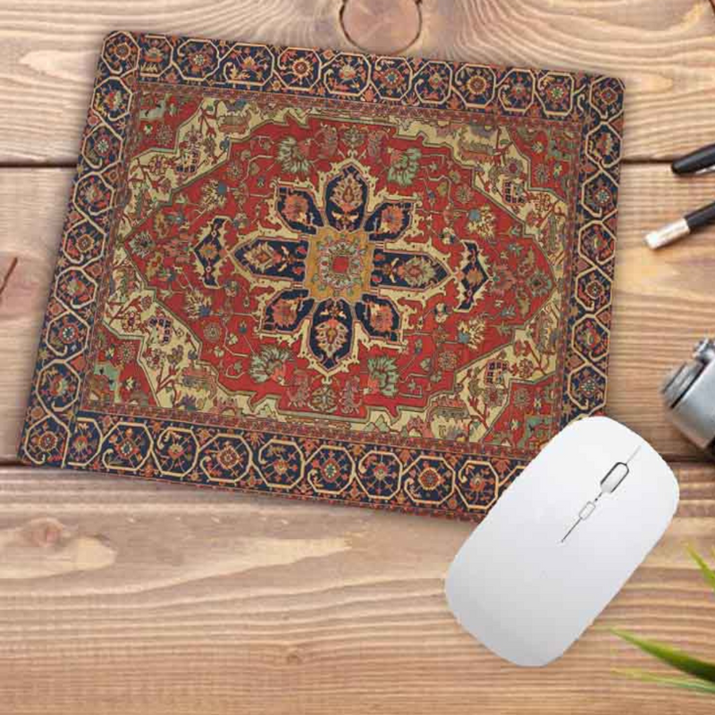 ANYMOB Mouse Pad Yellow Red 22X18CM Persian Tribal Carpet Computer Office Desk Non-Slip Mat