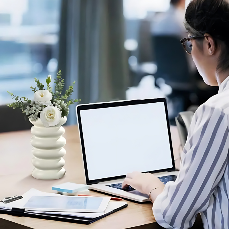 ANYDECO Flower Vase White Medium Nordic Plastic Spiral Pot Home Decor