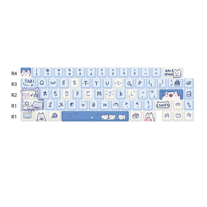 ANYMOB Keycap Keyboard Sky Blue 66 Keys Sublimation Fit Swtich Touch Clicks