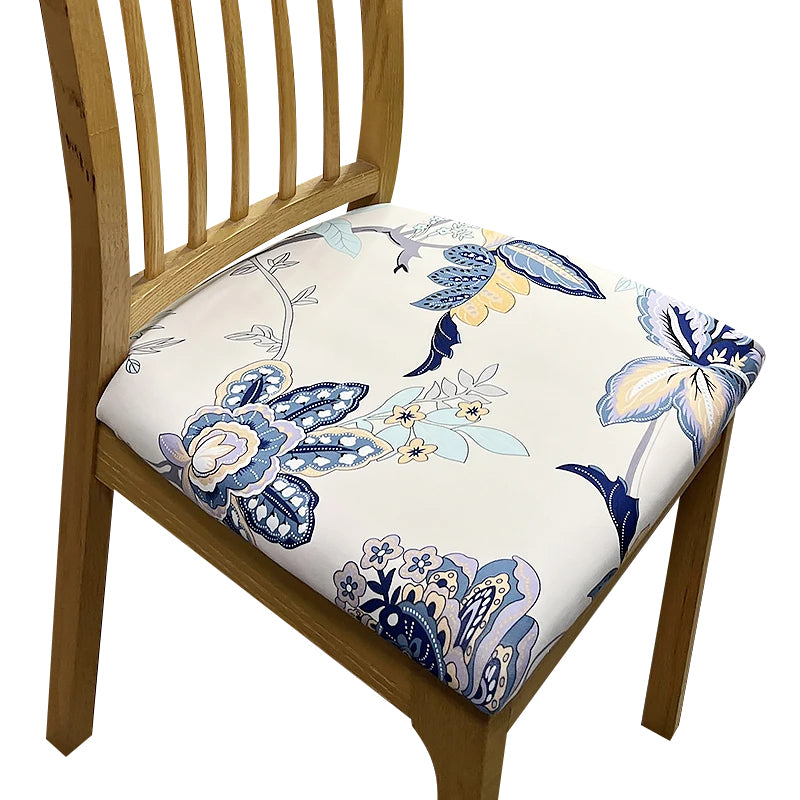 Anyseat Chair Cover White Blue Floral Leaf Print Stretch Seat Cover for Home Dinning Kitchen Washable Removable