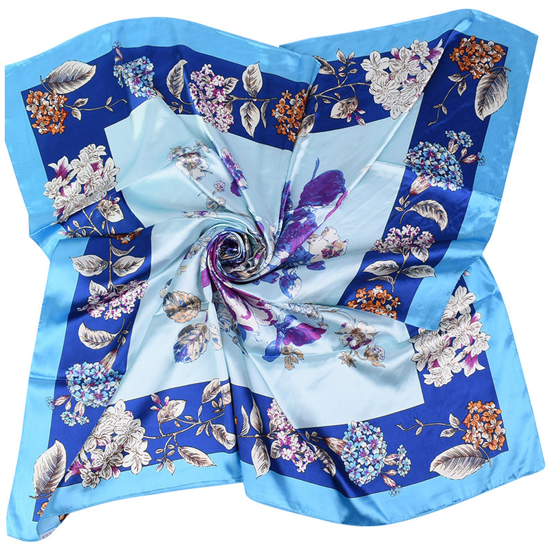 Anyyou Scarf for Women Black Beige Printed Square Silk Shawl For Summer Spring And Fall