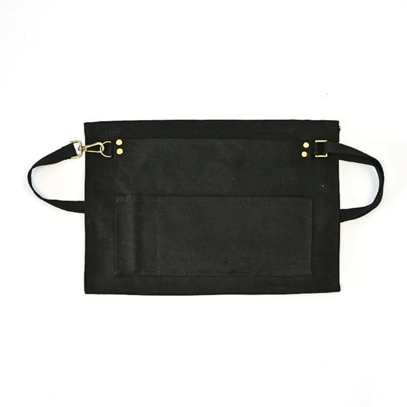 Anypron Black Kitchen Waist Apron with Pockets for Restaurant Staff