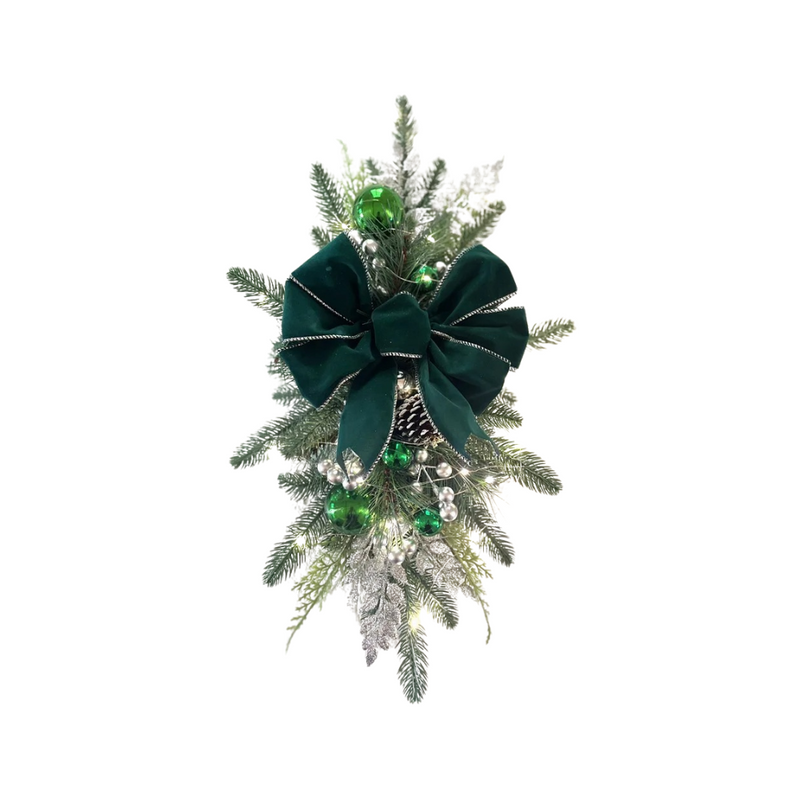 ANYDECO Christmas Wreath Green Ribbon Hanging Decorative Ornaments