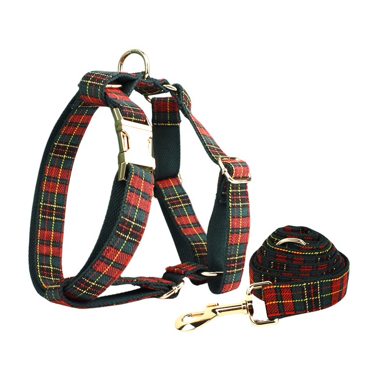 ANYWAGS Pet Harness Leash Plaid Red Green Heavy Duty DIY Metal Dog Leash