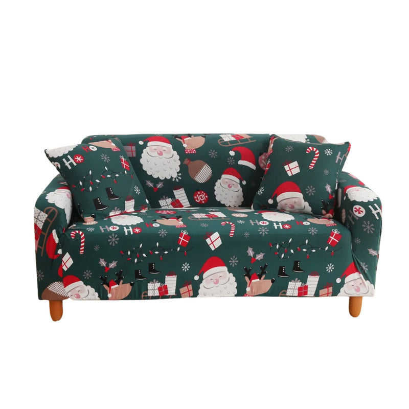 Anyseat Sofa Cover Green Christmas Santa Claus Design Non Slip Stretchable Slipcover