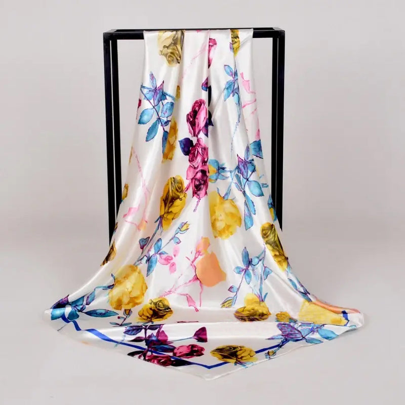 Anyyou Scarf for Women Wine Red Printed Square Silk Shawl For Summer Spring And Fall